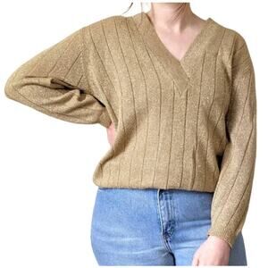 Vintage 80's Sparkly Gold V-Neck Sweater